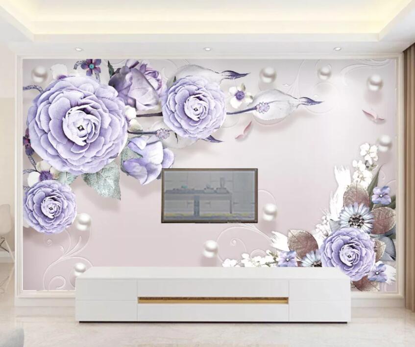 3D Purple Flowers 136 Wall Murals Wallpaper AJ Wallpaper 2