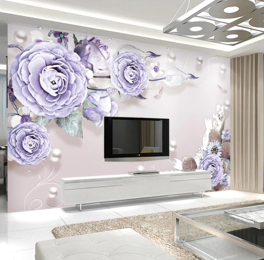 3D Purple Flowers 1536 Wall Murals Wallpaper AJ Wallpaper 2