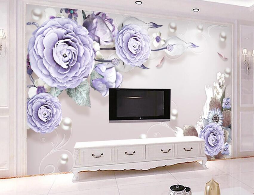 3D Purple Flowers 136 Wall Murals Wallpaper AJ Wallpaper 2