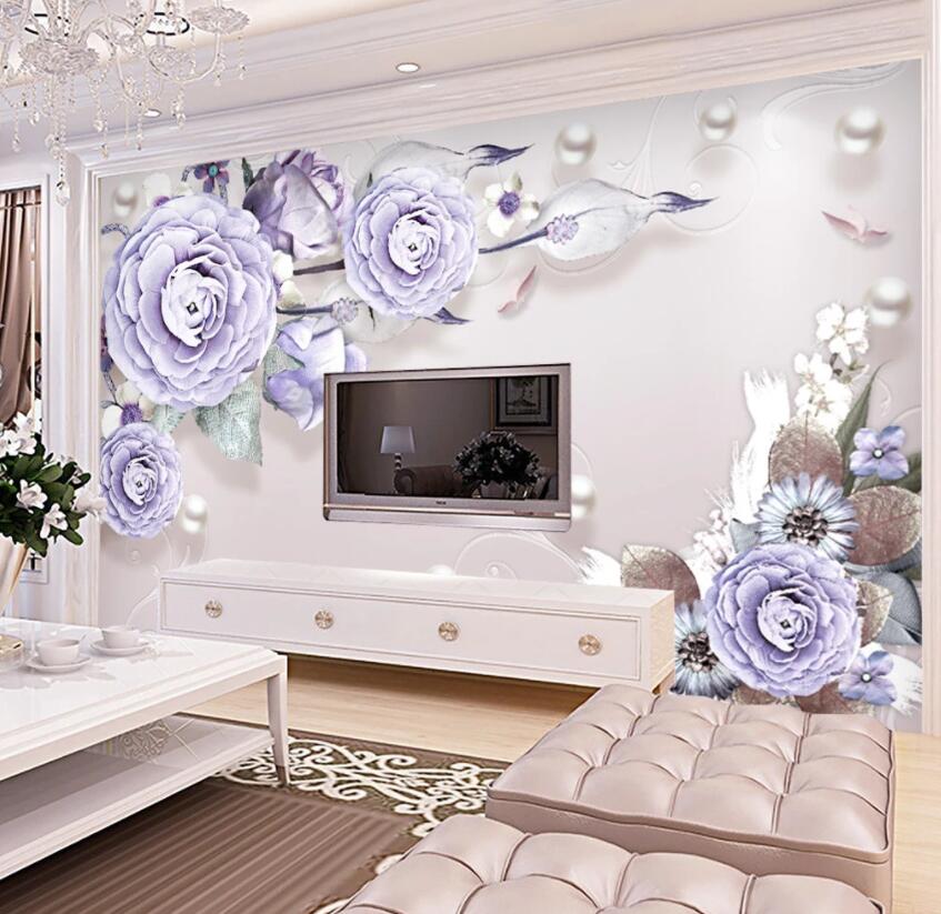 3D Purple Flowers 136 Wall Murals Wallpaper AJ Wallpaper 2