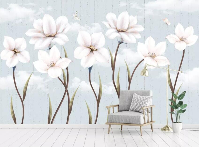 3D White Flowers 1513 Wall Murals Wallpaper AJ Wallpaper 2