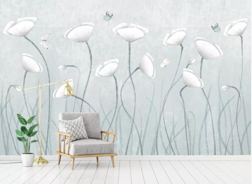 3D White Flowers 106 Wall Murals Wallpaper AJ Wallpaper 2