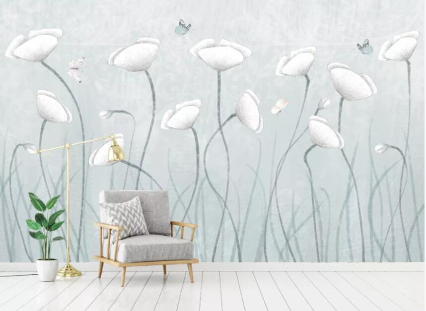 3D White Flowers 1506 Wall Murals Wallpaper AJ Wallpaper 2