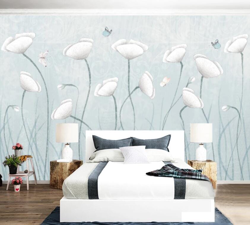 3D White Flowers 1506 Wall Murals Wallpaper AJ Wallpaper 2