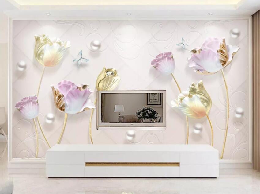 3D Pearl Lotus 1505 Wall Murals Wallpaper AJ Wallpaper 2