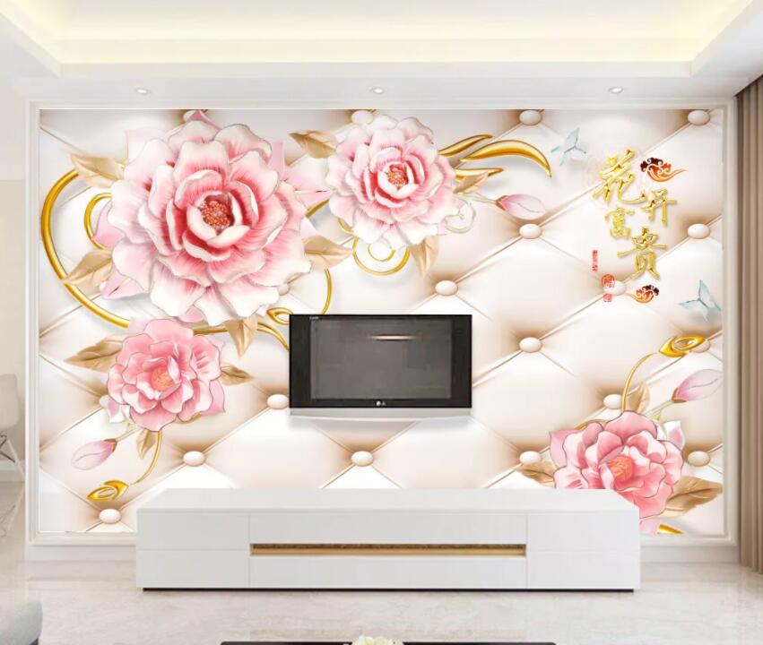 3D Pink Flowers 097 Wall Murals Wallpaper AJ Wallpaper 2