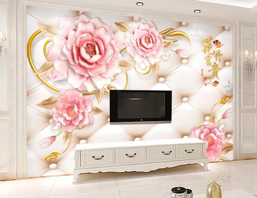 3D Pink Flowers 097 Wall Murals Wallpaper AJ Wallpaper 2