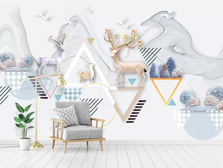 3D Cute Deer 094 Wall Murals Wallpaper AJ Wallpaper 2