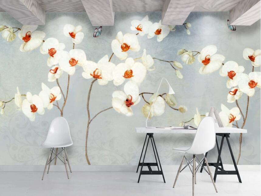 3D White Flowers 070 Wall Murals Wallpaper AJ Wallpaper 2