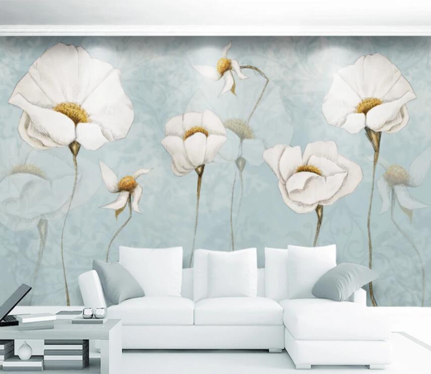 3D White Flowers 069 Wall Murals Wallpaper AJ Wallpaper 2