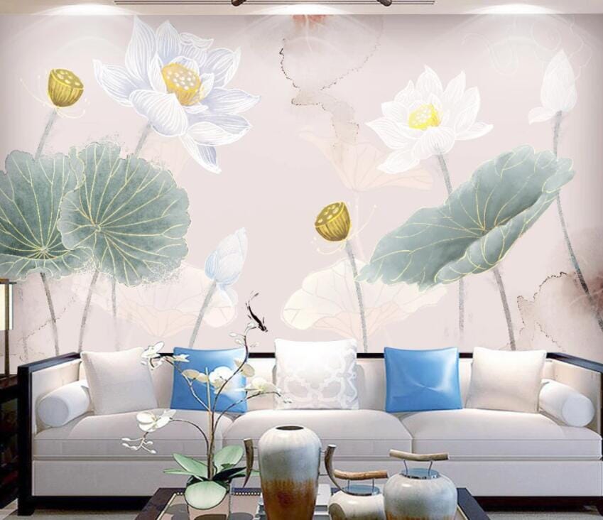 3D Lotus Flower 1461 Wall Murals Wallpaper AJ Wallpaper 2