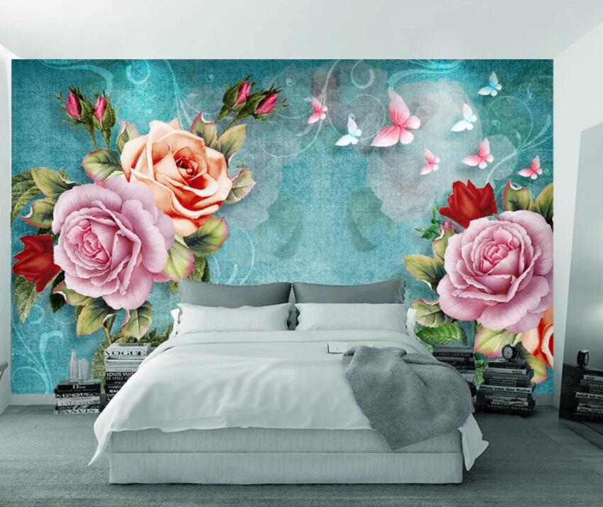 3D Colored Flowers 057 Wall Murals Wallpaper AJ Wallpaper 2