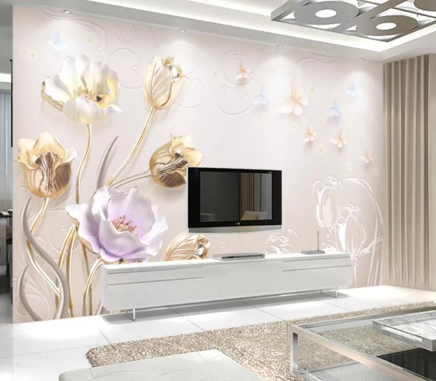 3D Colored Flowers 055 Wall Murals Wallpaper AJ Wallpaper 2