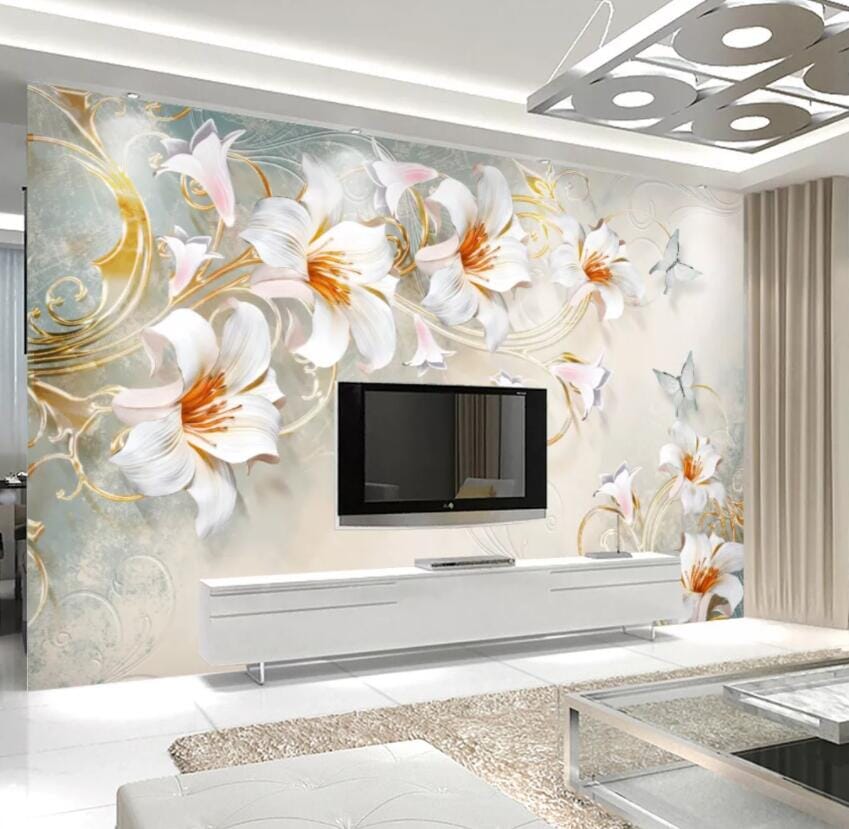 3D White Flowers 1452 Wall Murals Wallpaper AJ Wallpaper 2
