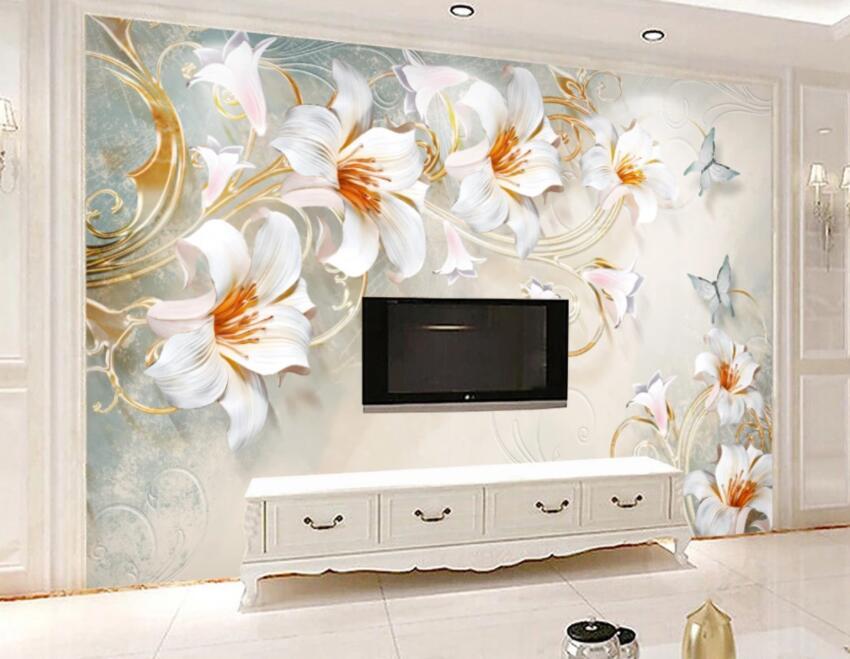 3D White Flowers 052 Wall Murals Wallpaper AJ Wallpaper 2