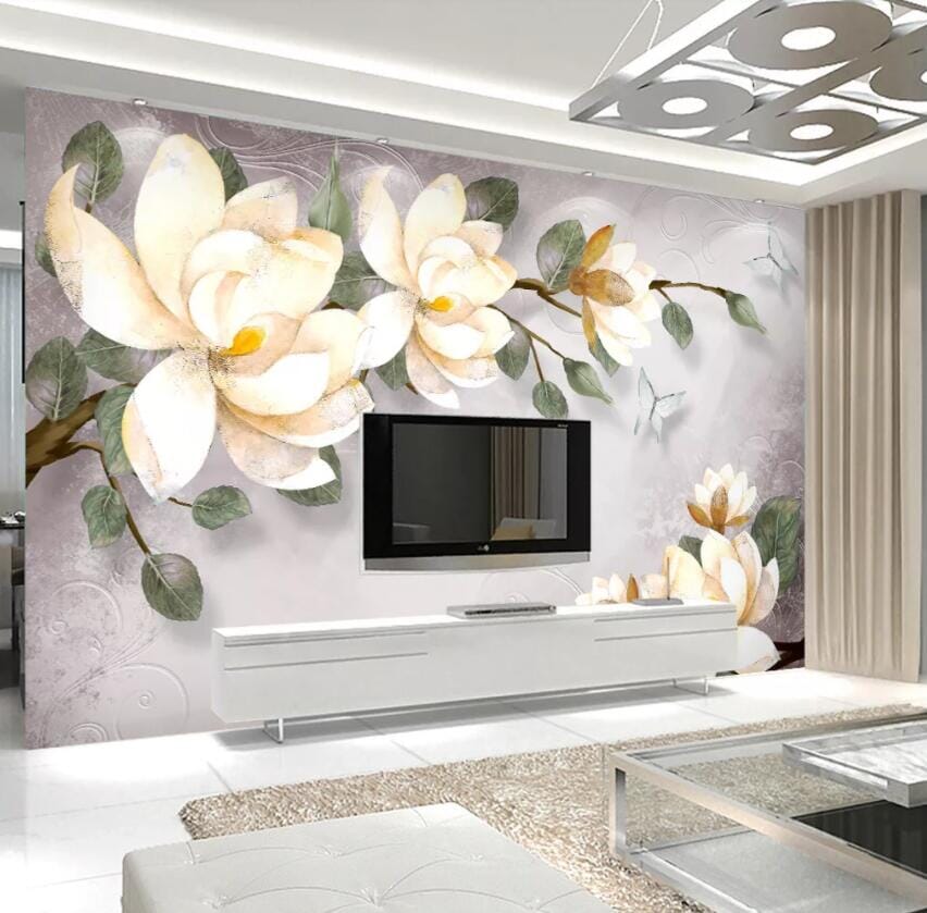 3D White Flowers 1405 Wall Murals Wallpaper AJ Wallpaper 2