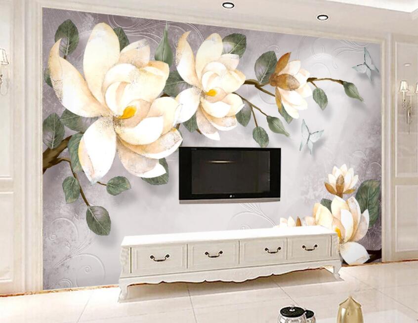 3D White Flowers 006 Wall Murals Wallpaper AJ Wallpaper 2
