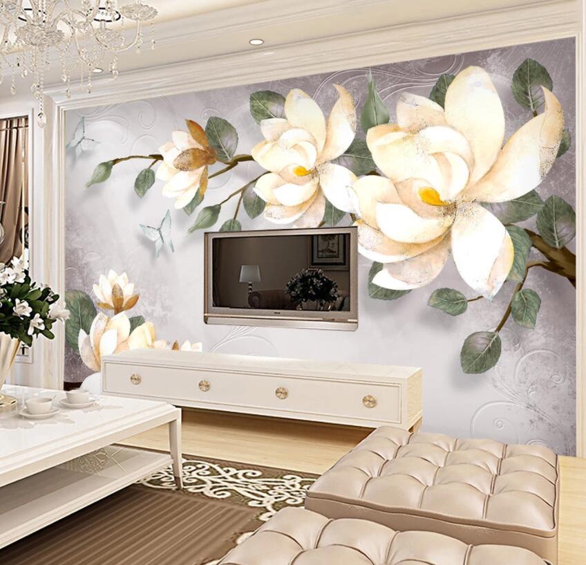3D White Flowers 006 Wall Murals Wallpaper AJ Wallpaper 2
