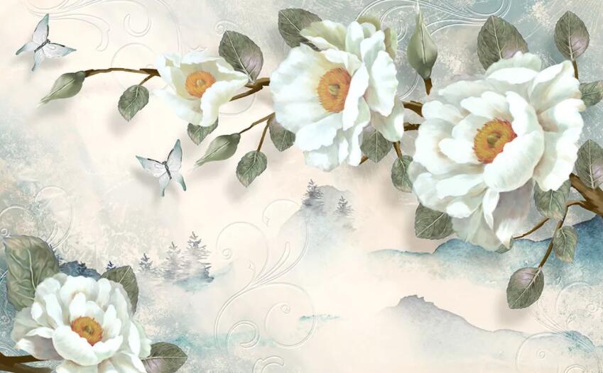 3D White Flowers 1440 Wall Murals Wallpaper AJ Wallpaper 2