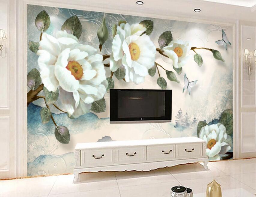 3D White Flowers 1440 Wall Murals Wallpaper AJ Wallpaper 2