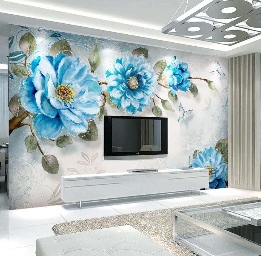 3D Blue Flowers 1439 Wall Murals Wallpaper AJ Wallpaper 2