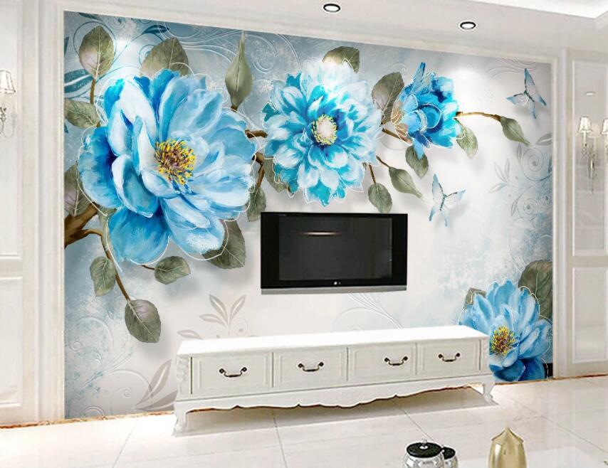 3D Blue Flowers 1439 Wall Murals Wallpaper AJ Wallpaper 2