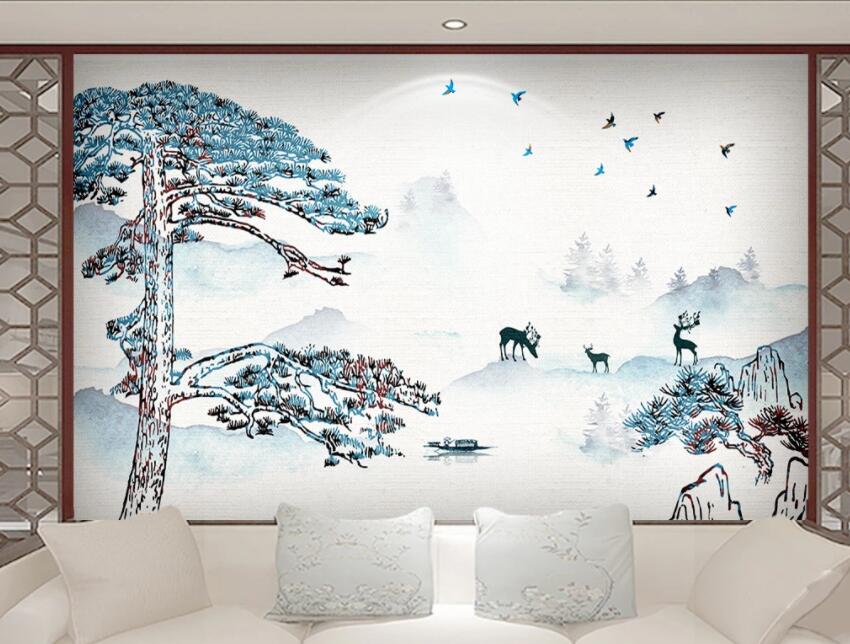 3D Deer Forest 1434 Wall Murals Wallpaper AJ Wallpaper 2