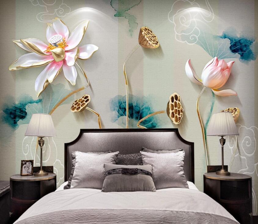 3D Lotus 1311 Wall Murals Wallpaper AJ Wallpaper 2