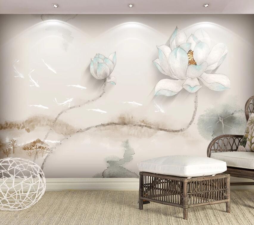 3D Lotus 1307 Wall Murals Wallpaper AJ Wallpaper 2