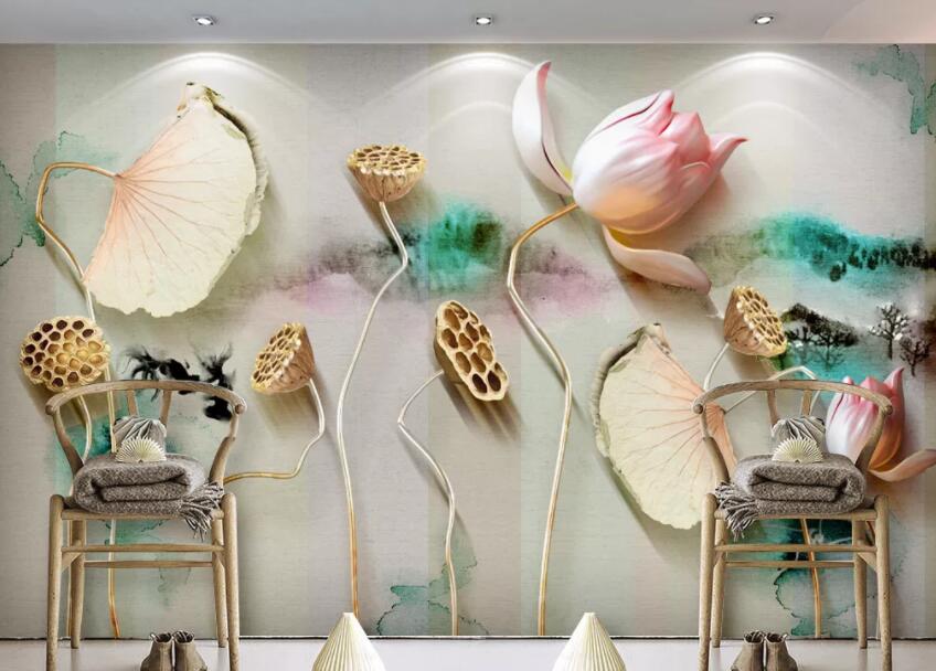 3D Lotus 1298 Wall Murals Wallpaper AJ Wallpaper 2