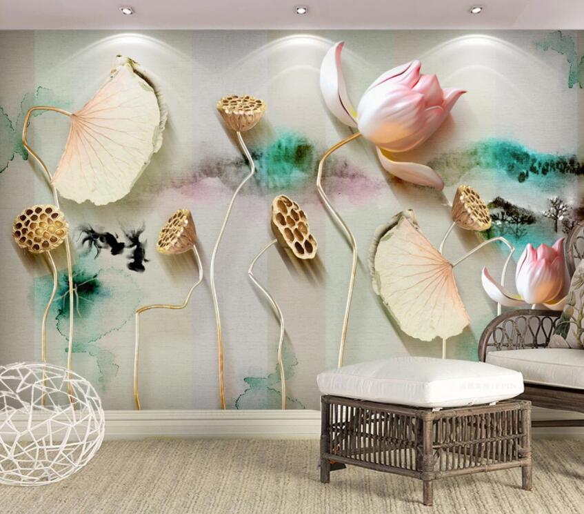 3D Lotus 1298 Wall Murals Wallpaper AJ Wallpaper 2