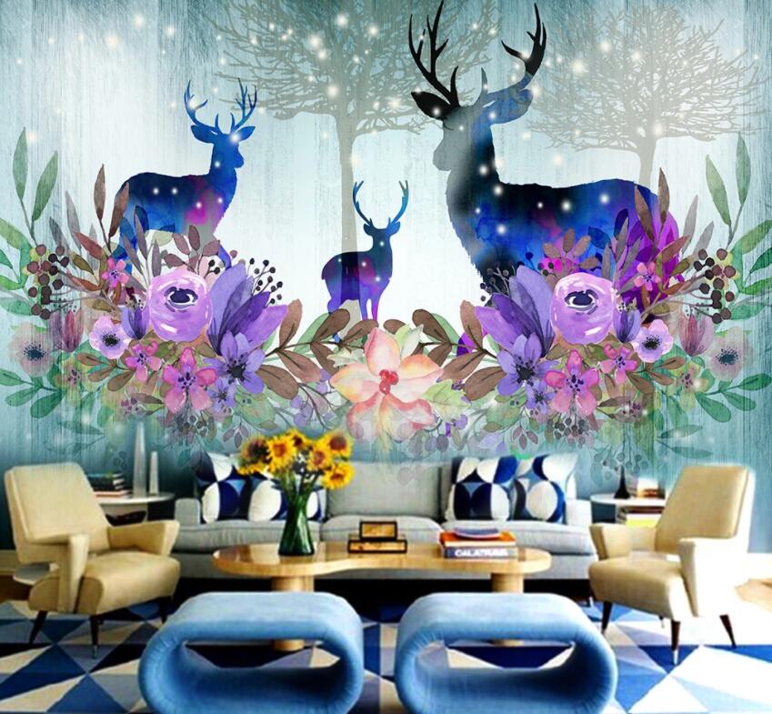 3D Elk Flower 1070 Wall Murals Wallpaper AJ Wallpaper 2