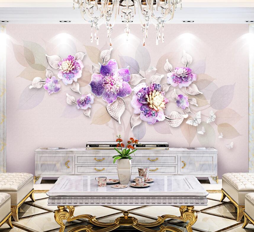 3D Purple Flowers 366 Wall Murals Wallpaper AJ Wallpaper 2