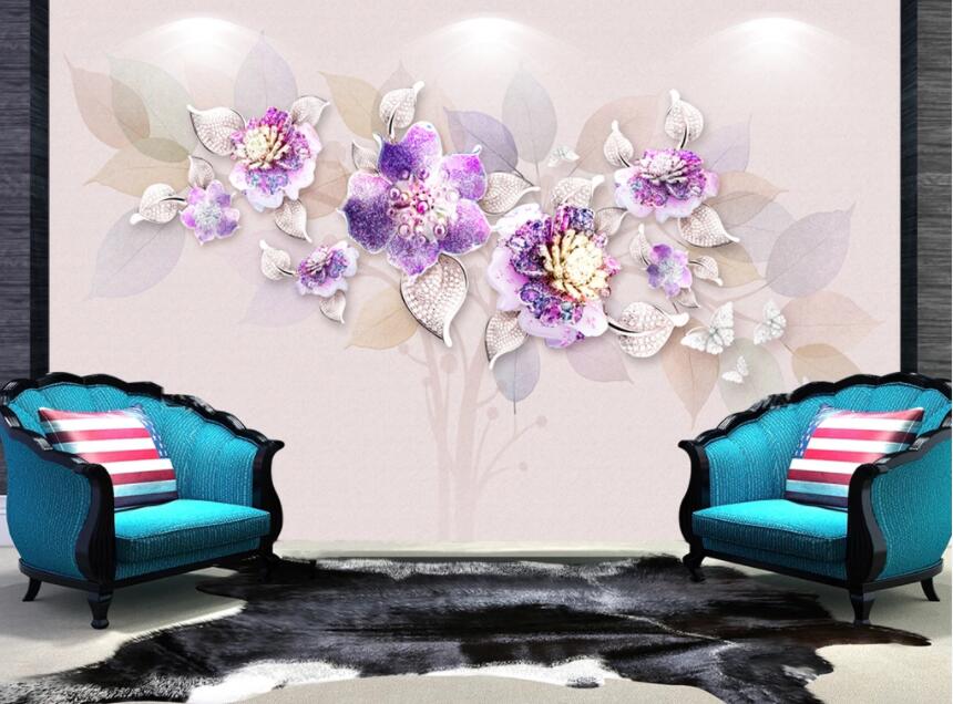 3D Purple Flowers 366 Wall Murals Wallpaper AJ Wallpaper 2