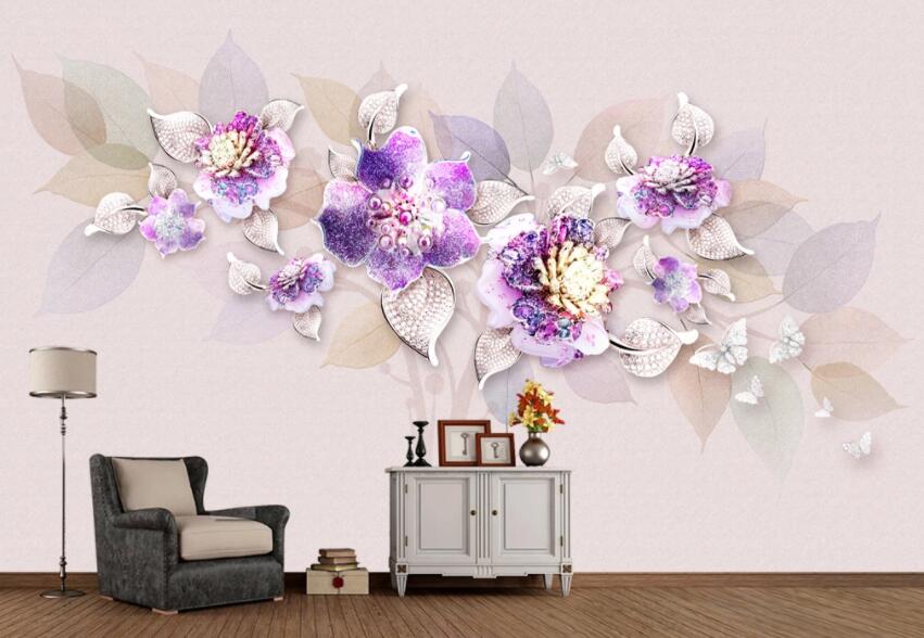 3D Purple Flowers 366 Wall Murals Wallpaper AJ Wallpaper 2