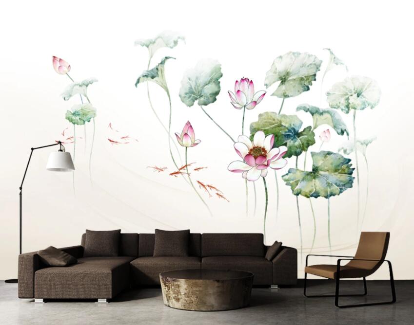 3D Lotus Pond 356 Wall Murals Wallpaper AJ Wallpaper 2
