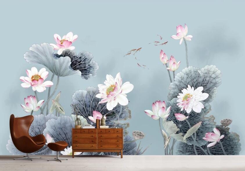 3D Lotus Goldfish 1571 Wall Murals Wallpaper AJ Wallpaper 2