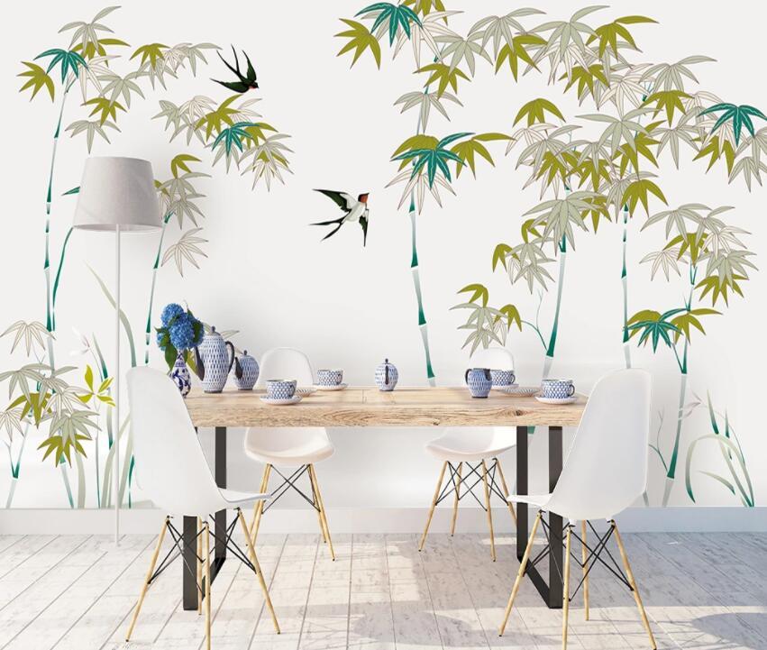 3D Bamboo Swallow 531 Wall Murals Wallpaper AJ Wallpaper 2