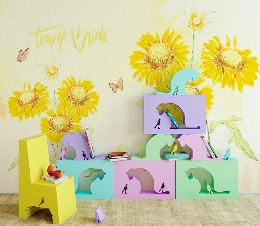 3D Yellow Flower 527 Wall Murals Wallpaper AJ Wallpaper 2