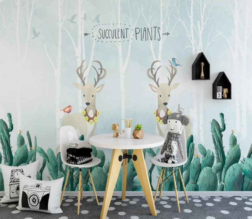 3D Cactus Deer 1849 Wall Murals Wallpaper AJ Wallpaper 2