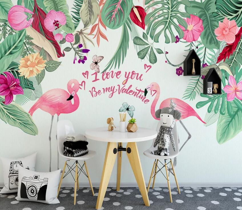3D Flamingo Plant 500 Wall Murals Wallpaper AJ Wallpaper 2