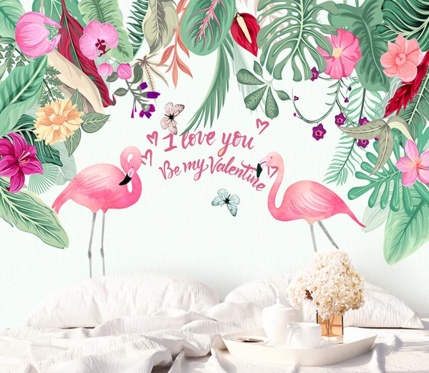 3D Flamingo Plant 500 Wall Murals Wallpaper AJ Wallpaper 2