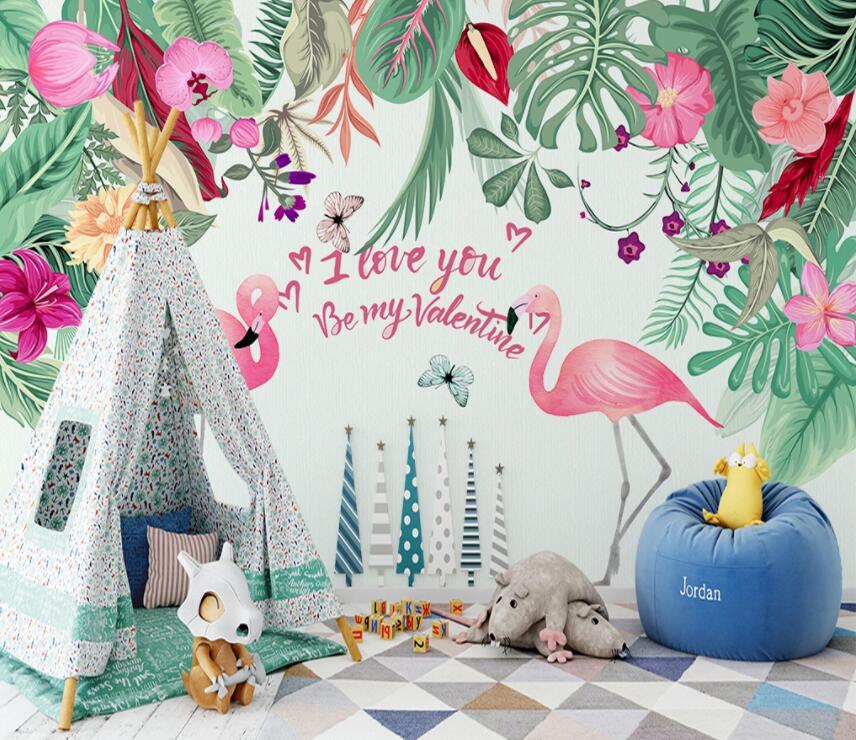 3D Flamingo Plant 500 Wall Murals Wallpaper AJ Wallpaper 2