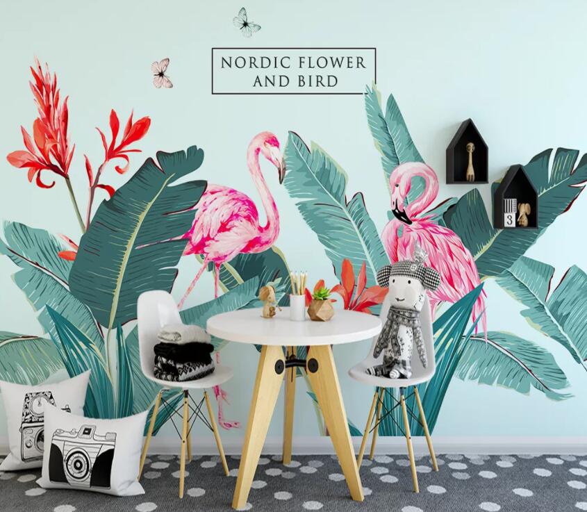 3D Flamingo Plant 501 Wall Murals Wallpaper AJ Wallpaper 2