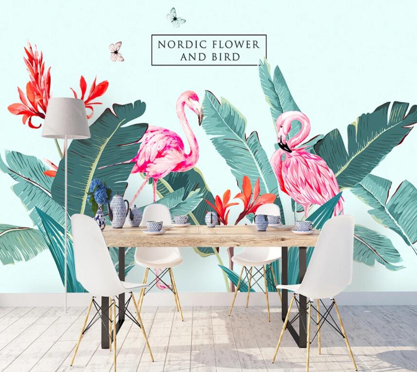 3D Flamingo Plant 501 Wall Murals Wallpaper AJ Wallpaper 2