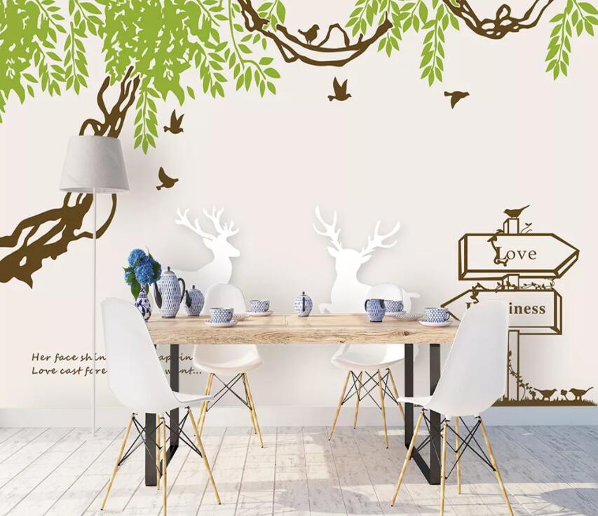 3D Green Leaf Fawn 491 Wall Murals Wallpaper AJ Wallpaper 2