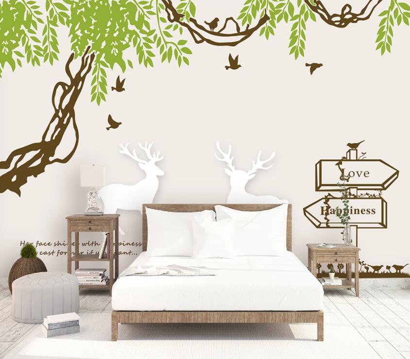3D Green Leaf Fawn 491 Wall Murals Wallpaper AJ Wallpaper 2