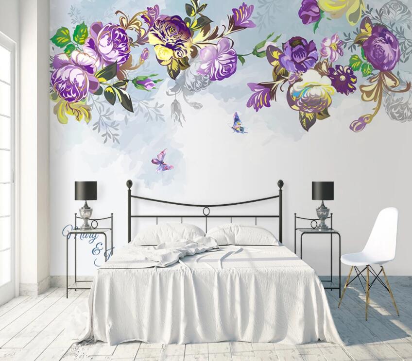 3D Purple Flowers 462 Wall Murals Wallpaper AJ Wallpaper 2
