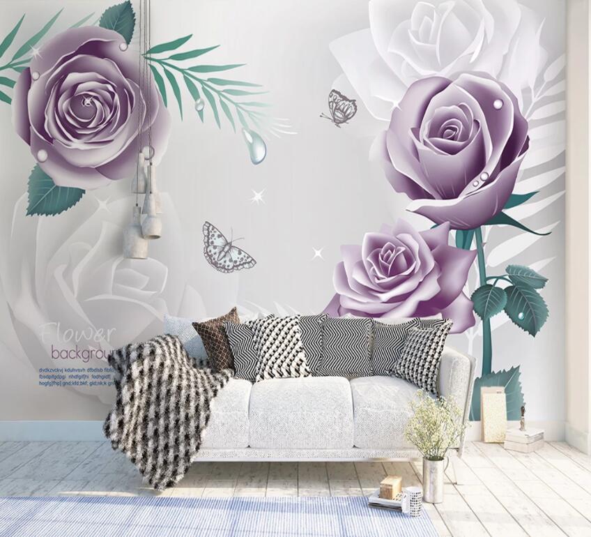 3D Purple Flowers 461 Wall Murals Wallpaper AJ Wallpaper 2