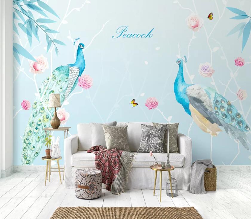 3D Colored Peacock 435 Wall Murals Wallpaper AJ Wallpaper 2